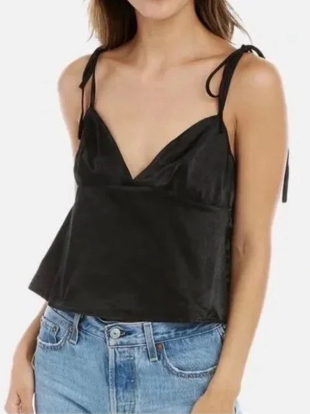 WeWoreWhat Black Satin Tie-Shoulder Cami